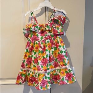 Flapdoodles Floral Pink and Yellow Kids Dress